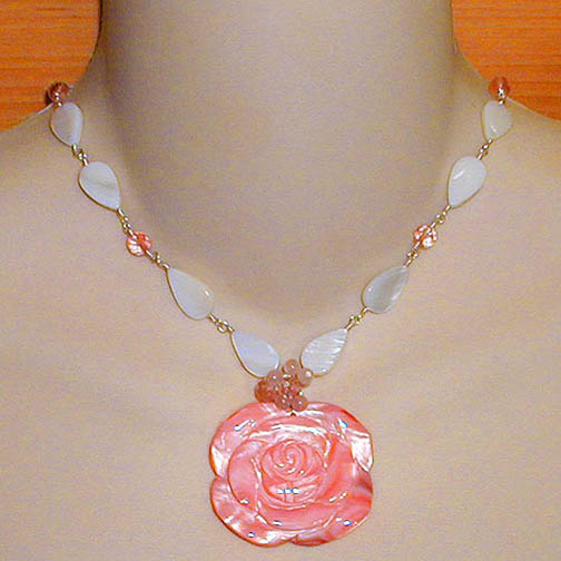 Pink MOP Rose Necklace w/ Cherry Quartz, Rose Quartz & MOP